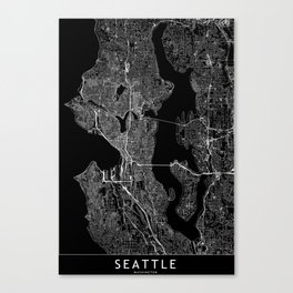 Seattle Black Map Canvas Print