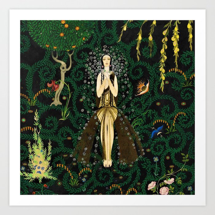 1921 Classical Masterpiece 'Flowers and Flames' by Kay Nielsen Art Print