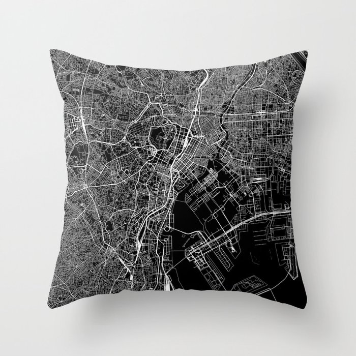 Tokyo Black Map Throw Pillow