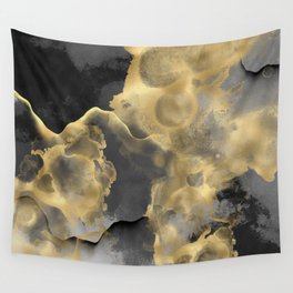 Abstract Marble Texture, Black and Gold, Modern Art Prints Wall Tapestry