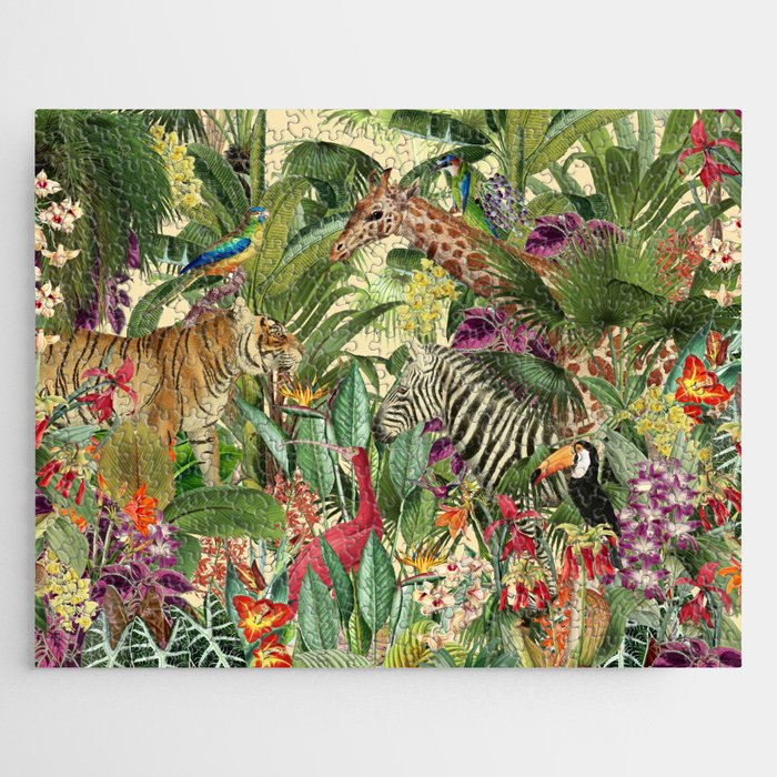 Vintage Tropical Eden on Yellow Jigsaw Puzzle