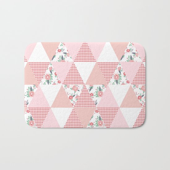 Quilt quilter cheater quilt pattern florals pink and white minimal modern nursery art Bath Mat