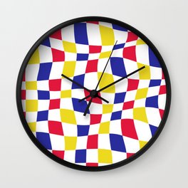 Warped Checkered Pattern (red/blue/yellow) Wall Clock