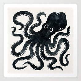 Minoan Octopus - Black Ink Art Print