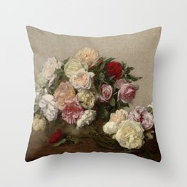 Roses in a Bowl and Dish, 1885 by Henri Fantin-Latour Throw Pillow