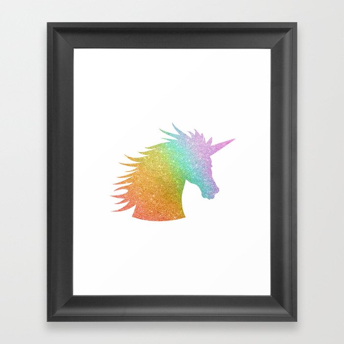 Rainbow Glitter Unicorn Framed Art Print