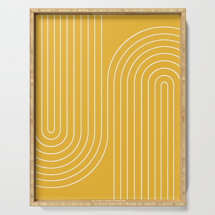 Minimal Line Curvature VIII Golden Yellow Mid Century Modern Arch Abstract Serving Tray