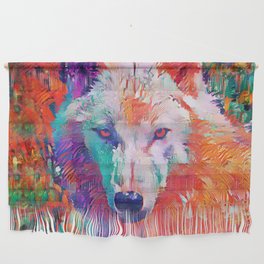 Wolf Arctic White Rainbow Colorful Painting  Wall Hanging