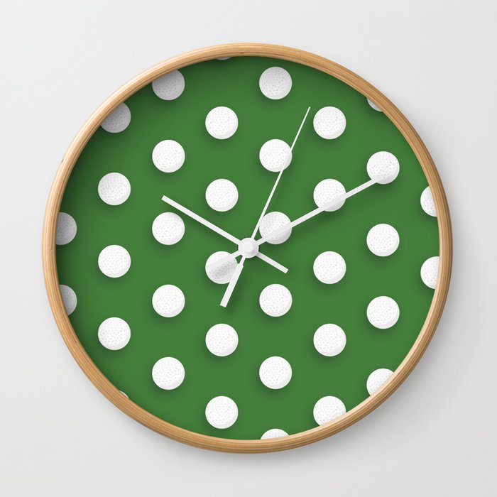 Golf Ball Print On Green Background Pattern Wall Clock