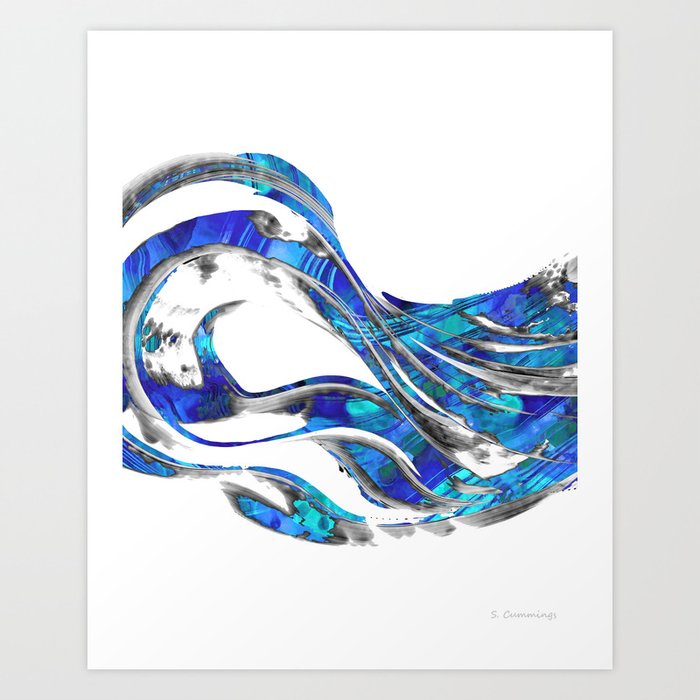 Blue And White Abstract Art Waveblue And White Modern Art Wave