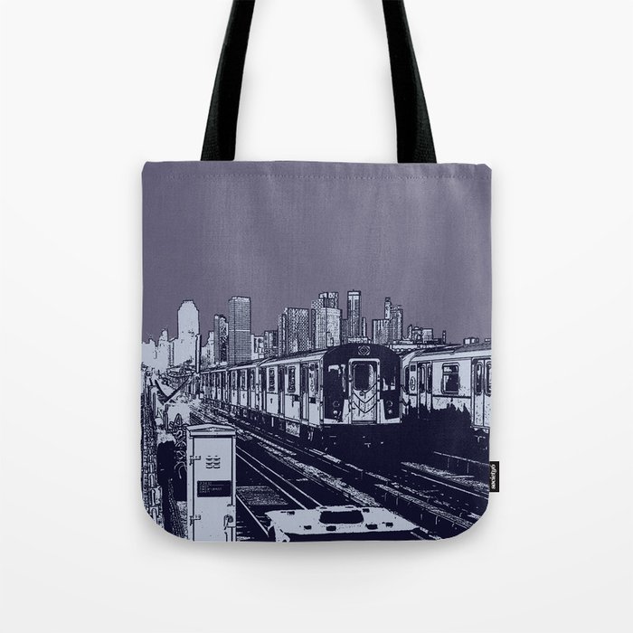 New York, NYC, Subway Train Yard at Night. (Photo collage, travel, gritty streets, graffiti) Tote Bag