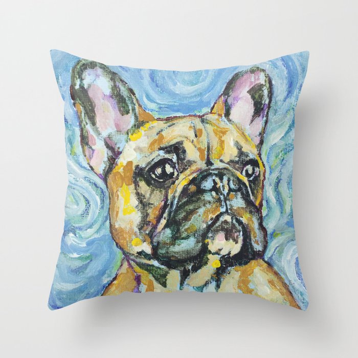 Frenchie Gogh Throw Pillow