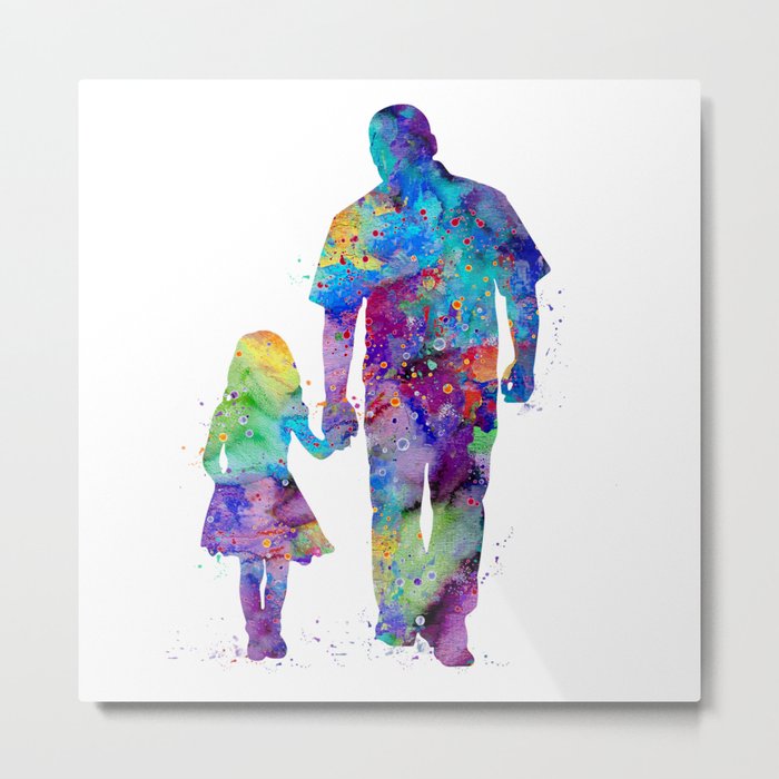 Dad and Daughter Watercolor Metal Print