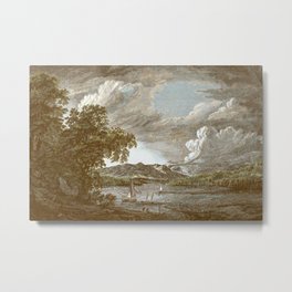 Hudson River and Catskills, Bourbon Watercolor Metal Print | Landscape, Etching, Country, Antique, Ny, Nature, 1700S, Sky, Catskill, Sailing 