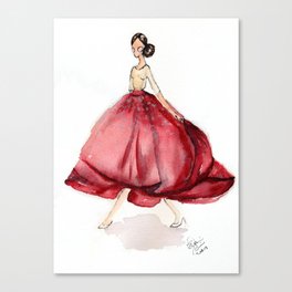 Red Fashion Watercolor Model Canvas Print