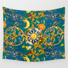 Sicilian sun,half moon,majolica,Mediterranean art Wall Tapestry
