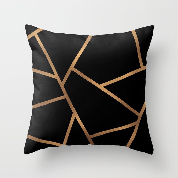 Black and Gold Fragments - Geometric Design Throw Pillow