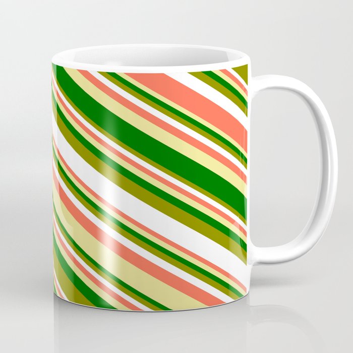 Eyecatching Green, White, Red, Tan & Dark Green Colored Striped/Lined Pattern Coffee Mug