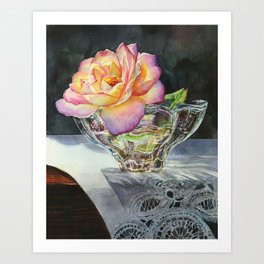 Rose Flower in Crystal Vase Watercolor Art Print