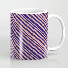 [ Thumbnail: Dark Salmon & Midnight Blue Colored Lines Pattern Coffee Mug ]