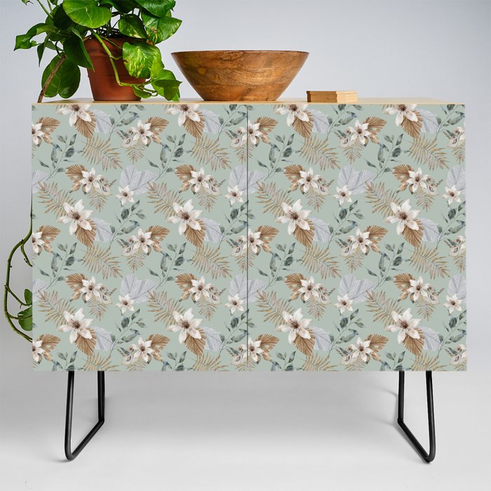 Tropical Floral Leaves Pattern Credenza