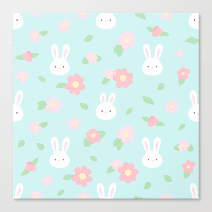 Cute rabbit bunny animal with spring flowers Canvas Print