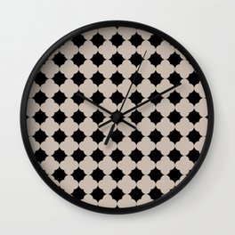 beige and black classic quatrefoil print Wall Clock