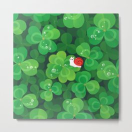 Happy lucky snail Metal Print | Lucky, Luckyclover, Biology, Happy, Animal, Smile, Painting, Clover, Plants, Kawaii 