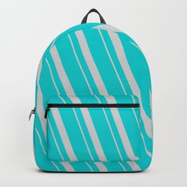 [ Thumbnail: Dark Turquoise & Light Gray Colored Lines/Stripes Pattern Backpack ]