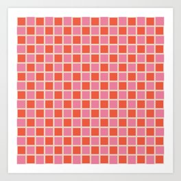 Retro Check Thick Grid Pattern Bright Pink Orange Cream Art Print