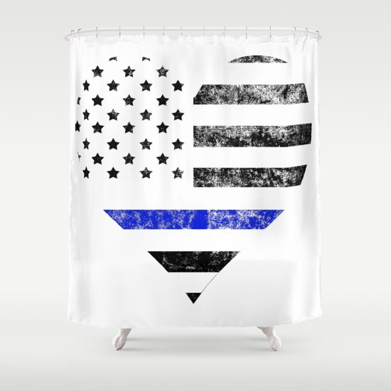 Thin Blue Line Police Officer Leo Usa America Flag Heart Gift Cop Thin Blue Line Police Officer Leo Usa America Flag Heart Gift Cop Sherrif Lives Matter Shower Curtain By Caella Society6