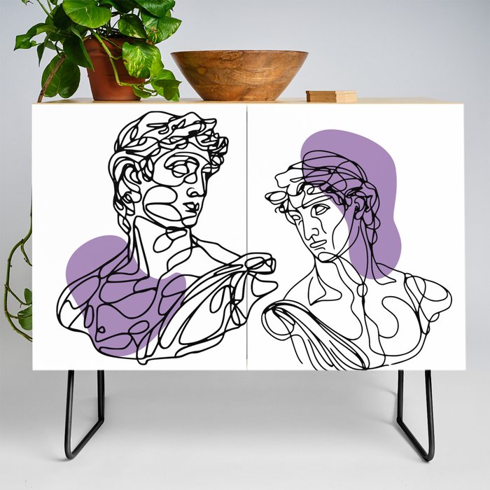 David Line Art Organic Shapes Abstract Lines Picasso Inspired Black White Purple Violet Lavender Credenza