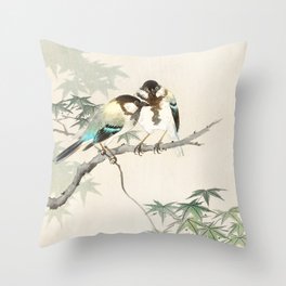 Ohara Koson, Birds Sitting On A Maple Tree Branch - Japanese Vintage Woodblock Print Throw Pillow