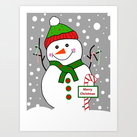 Merry Christmas Snowman Art Print
