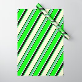 [ Thumbnail: Lime, Aquamarine, Light Yellow & Black Colored Lined Pattern Wrapping Paper ]