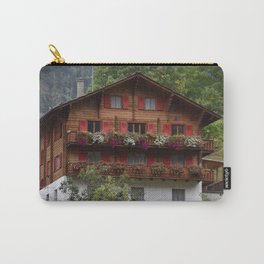 Swiss Alpine Chalet in Valais Switzerland Carry-All Pouch | Flowers, Switzerland, Chalet, Alps, Nature, Digital, Photo, Mountains, Home, Red 