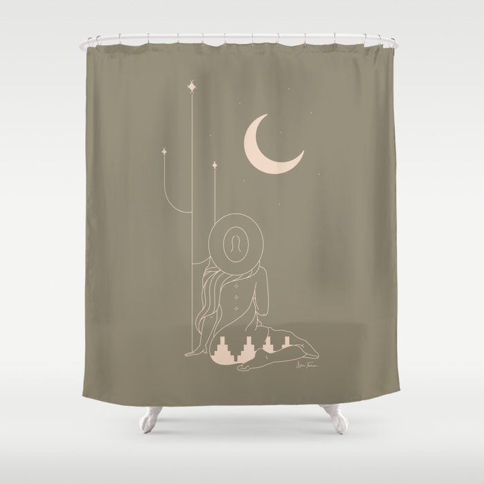Talking to the Moon - Sage Green Shower Curtain