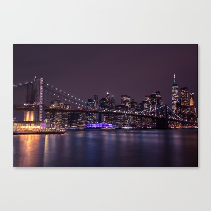 Manhattan and Brooklyn Bridge at Night Canvas Print