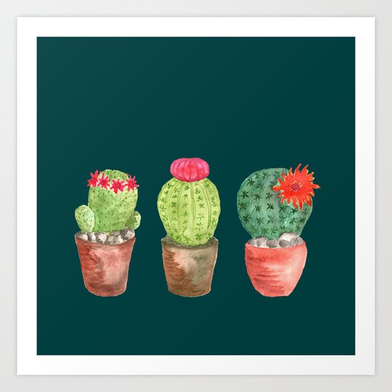 Three Cacti watercolor green Art Print