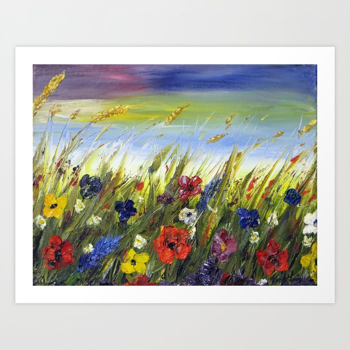 Wild Field Flowers in the Breeze Art Print