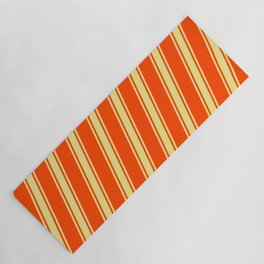 [ Thumbnail: Red & Tan Colored Lines Pattern Yoga Mat ]