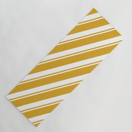 [ Thumbnail: Goldenrod and White Colored Stripes Pattern Yoga Mat ]