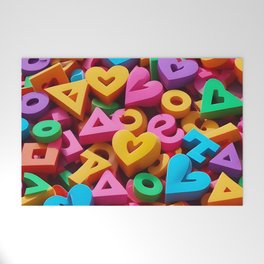 Abstract 3D Art with Letters, Hearts and Geometric Shapes by Emmanuel Signorino Welcome Mat