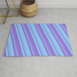 [ Thumbnail: Light Sky Blue & Purple Colored Striped/Lined Pattern Rug ]