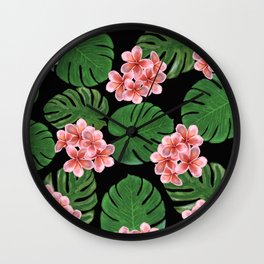 Tropical Floral Print Black Wall Clock