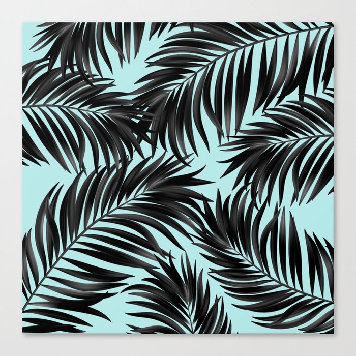 Palm Tree Fronds Black on Cyan Hawaii Tropical Canvas Print