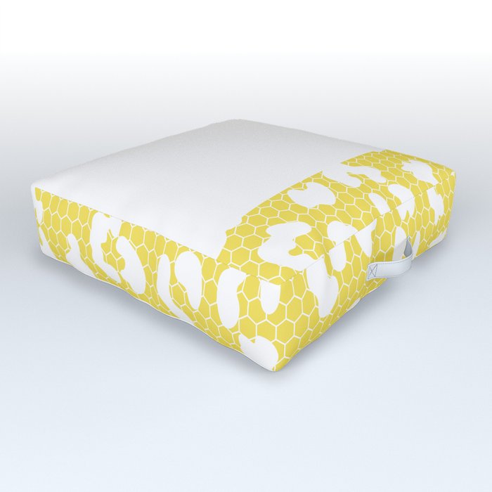 White Leopard Print Lace Horizontal Split on Sunshine Yellow Outdoor Floor Cushion