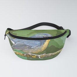 Blue And Yellow Bird On Wooden Rod Fanny Pack