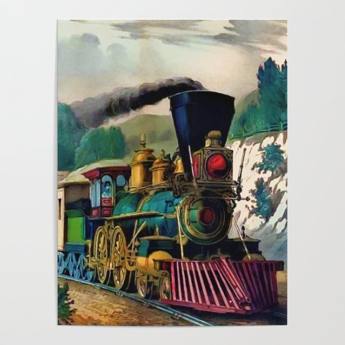 1870 Currier & Ives Steam Locomotive - The Express Train Lithograph Poster