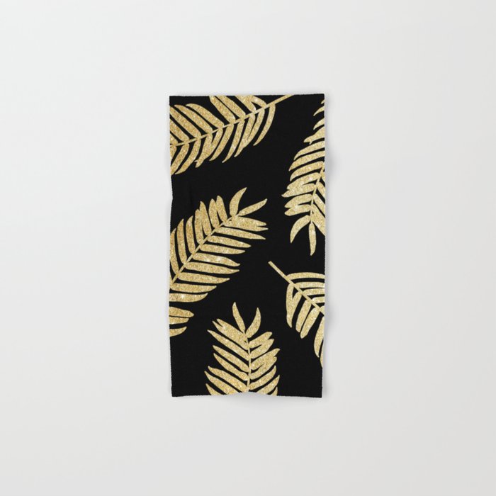 Gold Glitter Palms  |  Black Background Hand & Bath Towel